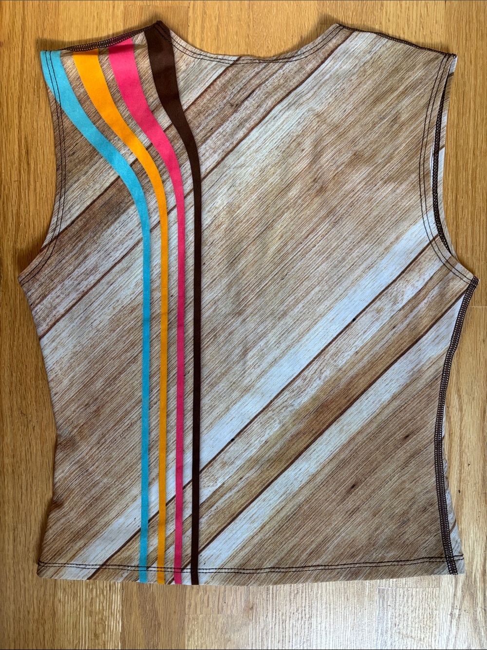 Vintage Y2K Aaron Chang Wood-Print Swim Tank Rash Guard Cover up Retro Stripes - Picture 3 of 4